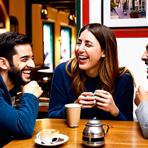 **Image:** A group of friends laughing and sharing coffee at a cozy café in Madrid. Emphasis on authentic connection and personal recommendation.