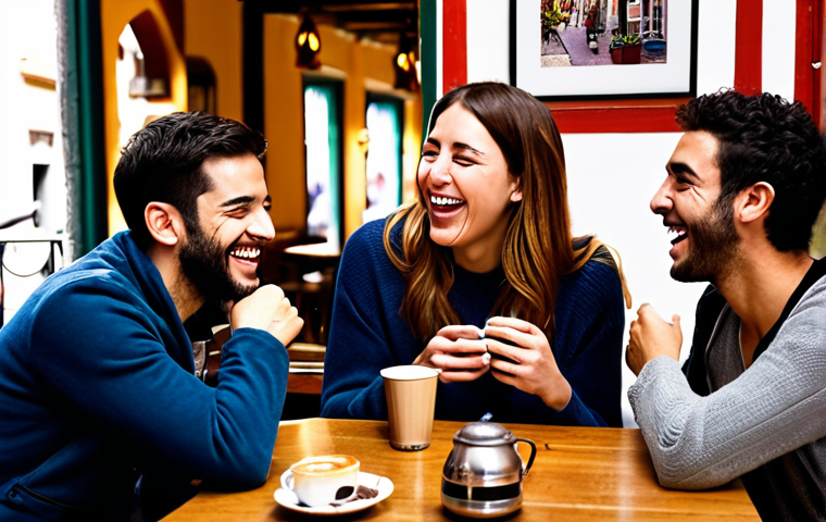 **Image:** A group of friends laughing and sharing coffee at a cozy café in Madrid. Emphasis on authentic connection and personal recommendation.