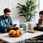 Home 22 다크 소셜에서의 브랜드 실험 방법 - A cozy and modern living room scene in a Spanish household, with a diverse group of friends sharing ...
