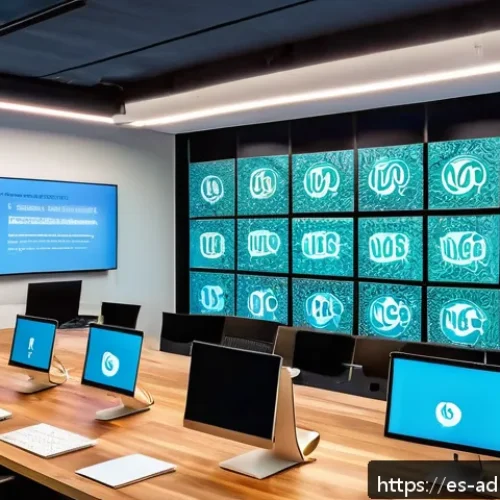 Home 17 다크 소셜 데이터 수집 방법 - A vibrant digital marketing office scene set in a modern Barcelona coworking space, with diverse Spa...