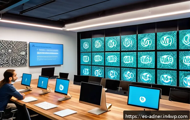 다크 소셜 데이터 수집 방법 - A vibrant digital marketing office scene set in a modern Barcelona coworking space, with diverse Spa...